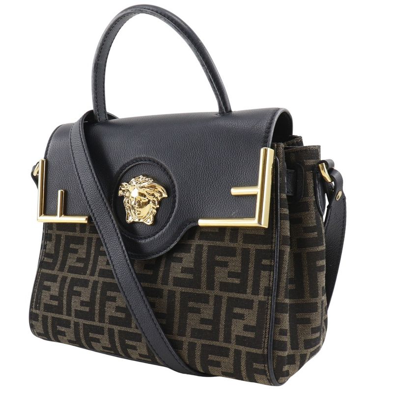 Fendi La Medusa Zucca X Versace Fendace 2WAY Shoulder Nylon Canvas X Leather