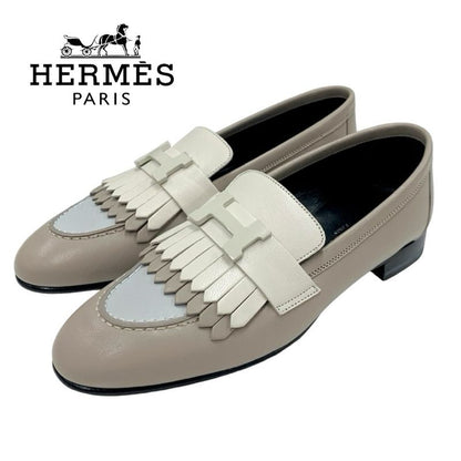 Hermes Royal Loafer Leather Shoes Leather Brown Beige Unused Moccasins Flat