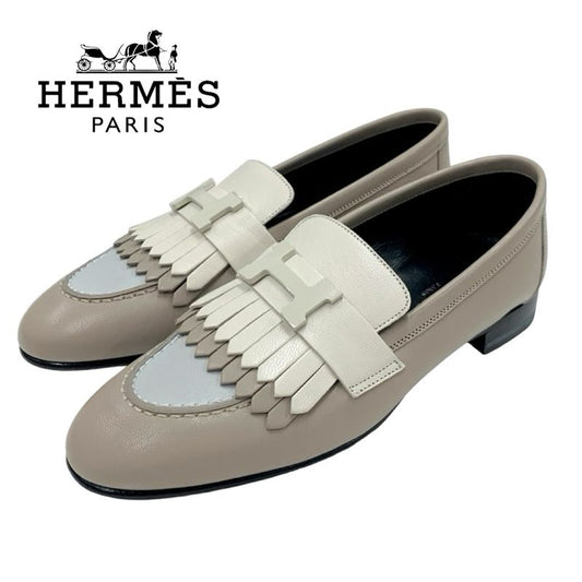 Hermes Royal Loafer Leather Shoes Leather Brown Beige Unused Moccasins Flat
