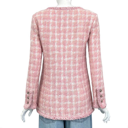 Chanel 2014 Jacket Tweed Gripore Wool Pink Worn By Lady Gaga
