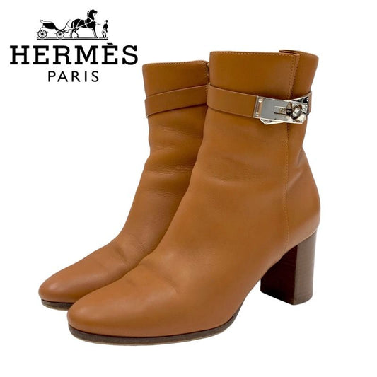 Hermes Saint Germain Boots Short Boots Shoes Leather Brown Silver Kelly Hardware