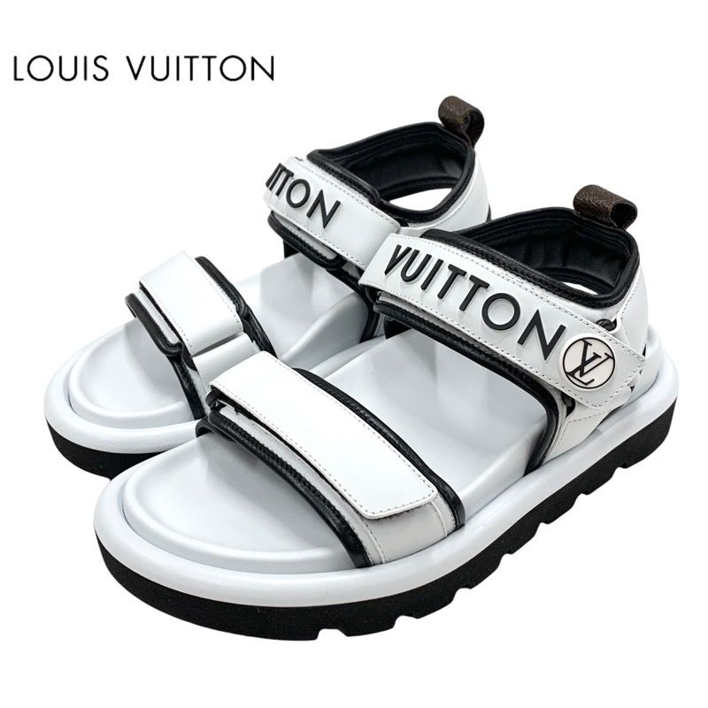 Louis Vuitton Pool Pillow Line Sandals Shoes Leather White Black White Unused