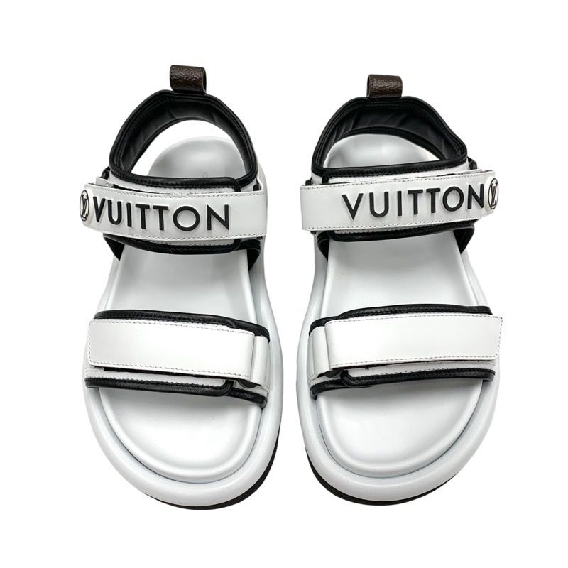 Louis Vuitton Pool Pillow Line Sandals Shoes Leather White Black White Unused