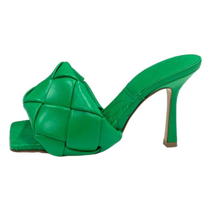 Bottega Veneta Lido Sandals Shoes Leather Green Mules Intrecciato