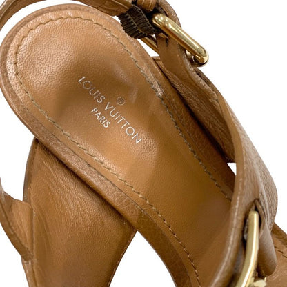Louis Vuitton Lock It Line Sandals Shoes Leather Brown Gold Logo Strap