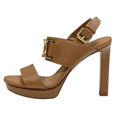 Louis Vuitton Lock It Line Sandals Shoes Leather Brown Gold Logo Strap