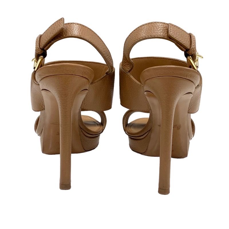 Louis Vuitton Lock It Line Sandals Shoes Leather Brown Gold Logo Strap