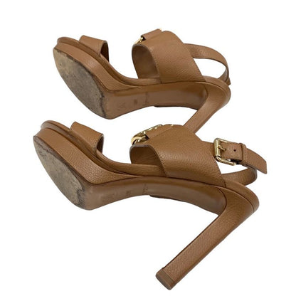 Louis Vuitton Lock It Line Sandals Shoes Leather Brown Gold Logo Strap