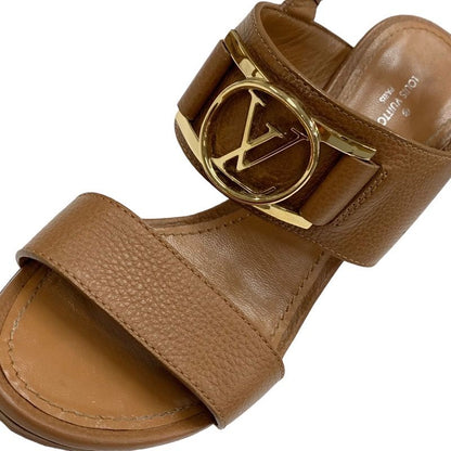 Louis Vuitton Lock It Line Sandals Shoes Leather Brown Gold Logo Strap