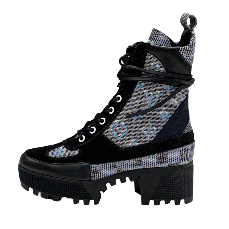 Louis Vuitton Laurie Line Monogram Boots Short Boots Shoes Leather Suede Black