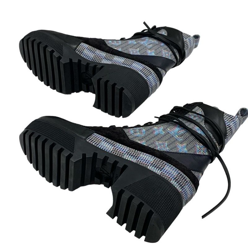 Louis Vuitton Laurie Line Monogram Boots Short Boots Shoes Leather Suede Black