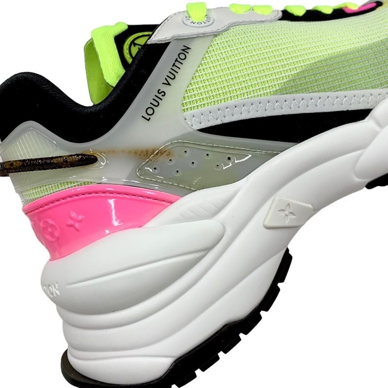Louis Vuitton Run 55 Line Monogram Sneakers Shoes Fabric Neon Yellow Neon Pink