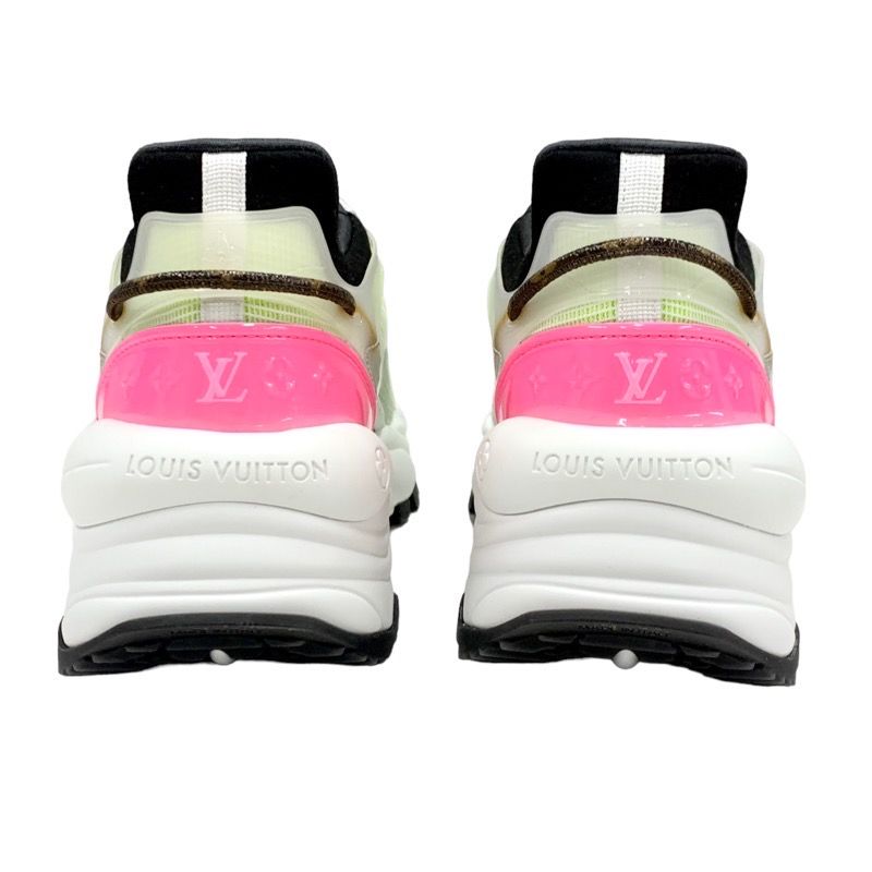 Louis Vuitton Run 55 Line Monogram Sneakers Shoes Fabric Neon Yellow Neon Pink