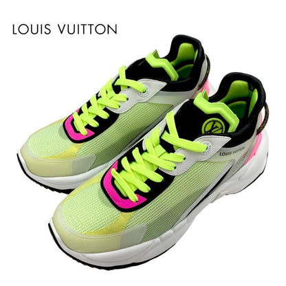 Louis Vuitton Run 55 Line Monogram Sneakers Shoes Fabric Neon Yellow Neon Pink