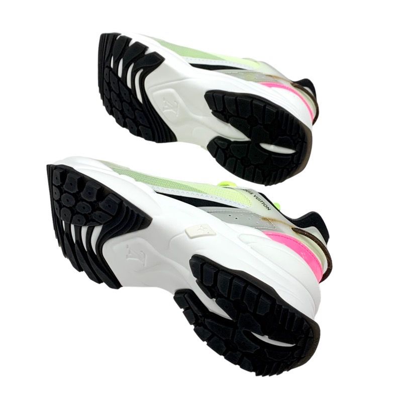 Louis Vuitton Run 55 Line Monogram Sneakers Shoes Fabric Neon Yellow Neon Pink