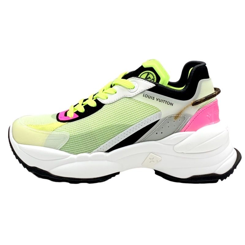 Louis Vuitton Run 55 Line Monogram Sneakers Shoes Fabric Neon Yellow Neon Pink