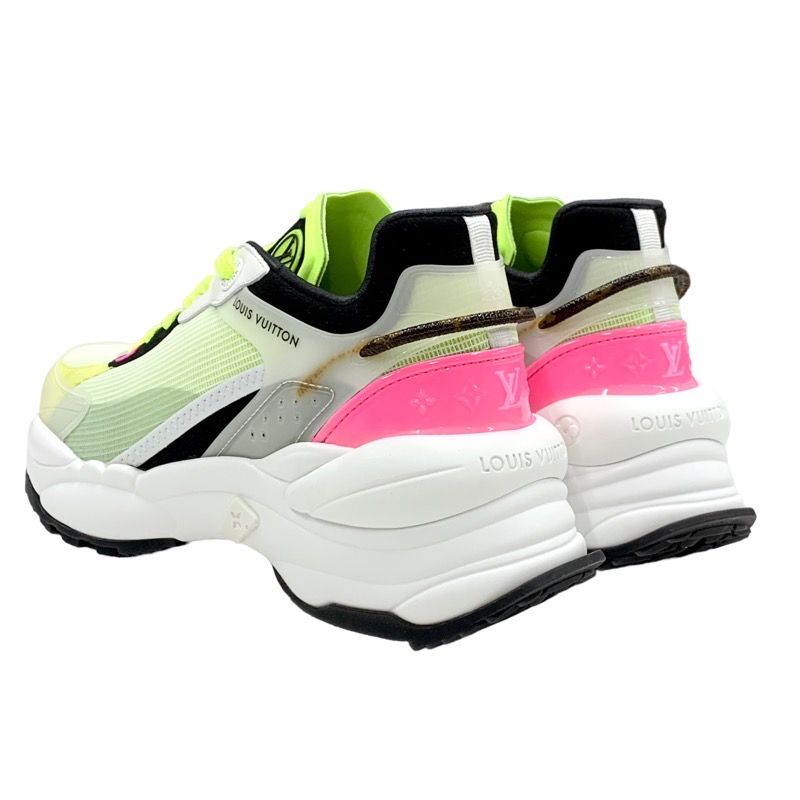 Louis Vuitton Run 55 Line Monogram Sneakers Shoes Fabric Neon Yellow Neon Pink