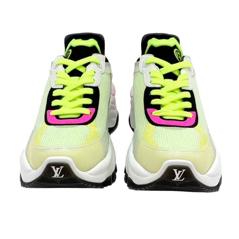 Louis Vuitton Run 55 Line Monogram Sneakers Shoes Fabric Neon Yellow Neon Pink