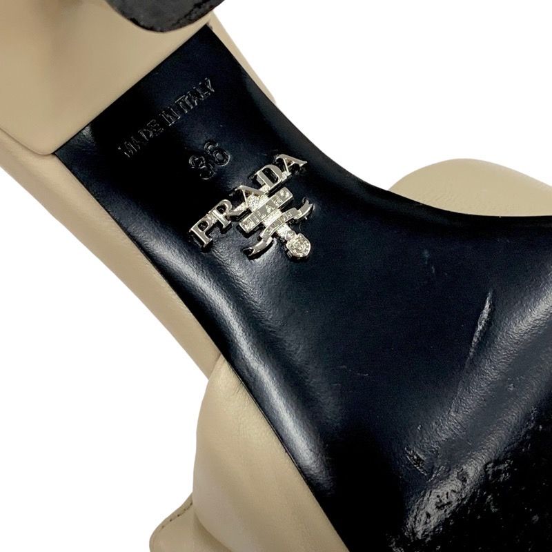 Prada Sandals Shoes Padded Nappa Leather Beige Triangle Logo Mules