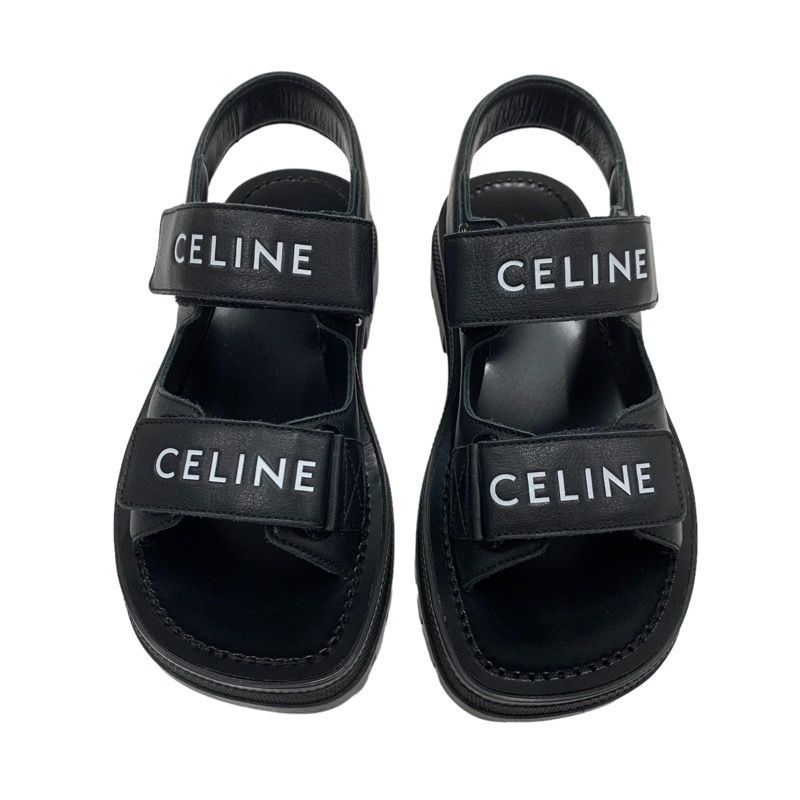 Celine Leo Sandals Shoes Leather Black White Sports Sandals Logo Velcro