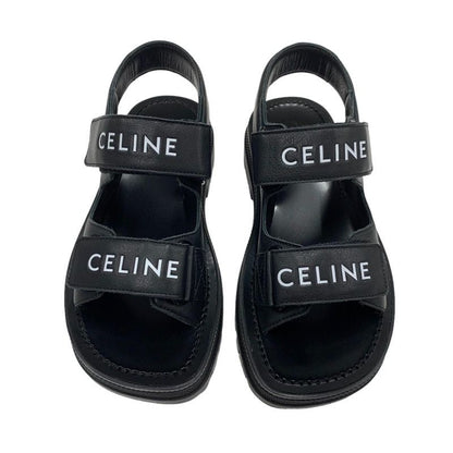 Celine Leo Sandals Shoes Leather Black White Sports Sandals Logo Velcro