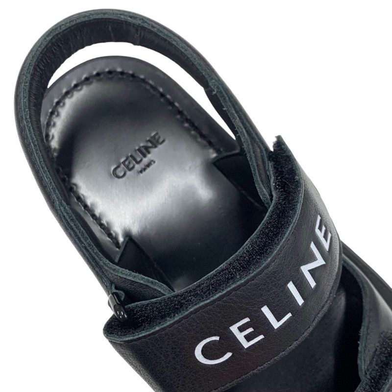 Celine Leo Sandals Shoes Leather Black White Sports Sandals Logo Velcro
