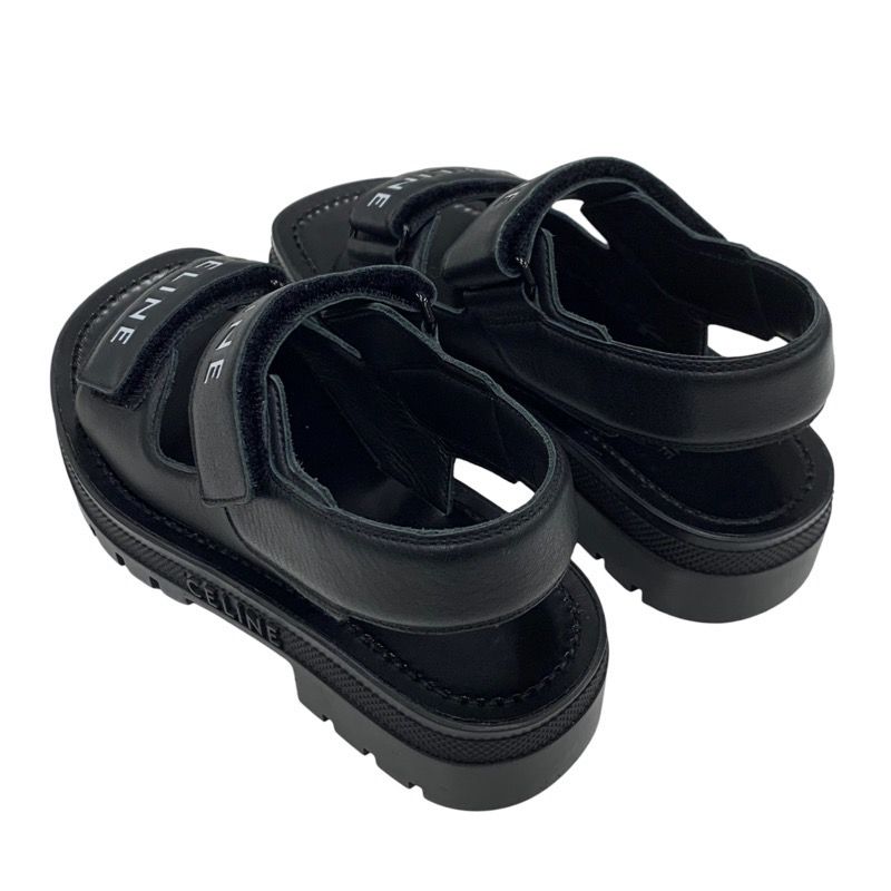 Celine Leo Sandals Shoes Leather Black White Sports Sandals Logo Velcro