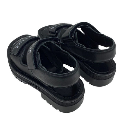 Celine Leo Sandals Shoes Leather Black White Sports Sandals Logo Velcro