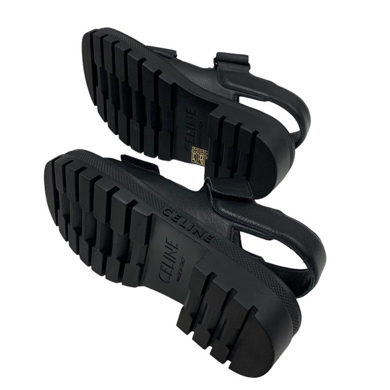 Celine Leo Sandals Shoes Leather Black White Sports Sandals Logo Velcro