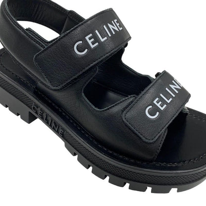 Celine Leo Sandals Shoes Leather Black White Sports Sandals Logo Velcro