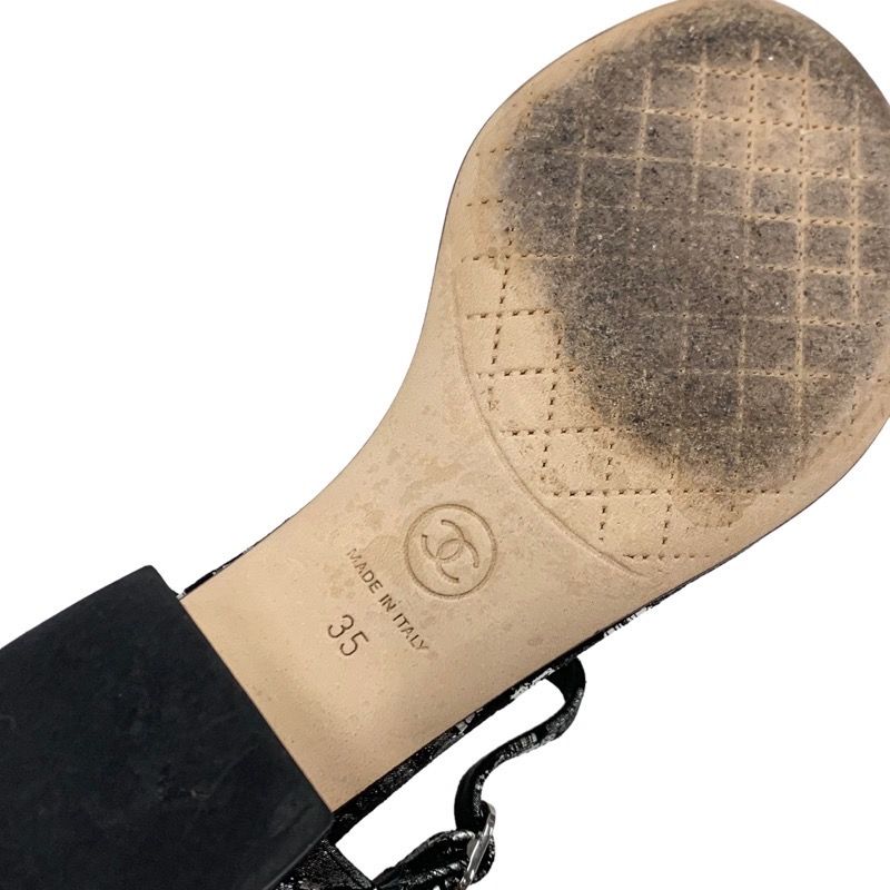Chanel Sandals Shoes Fabric Leather Black White Silver Black Here Mark Thong