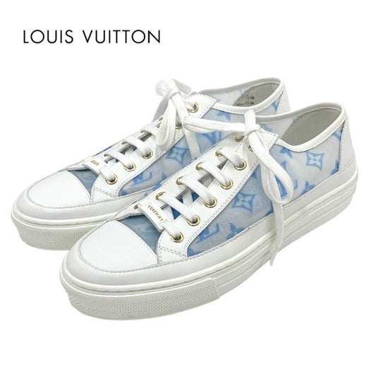 Louis Vuitton Stellar Line Monogram Sneakers Shoes Mesh Leather White Blue Logo