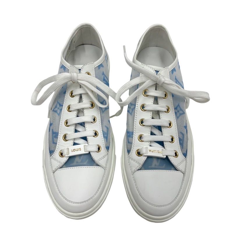 Louis Vuitton Stellar Line Monogram Sneakers Shoes Mesh Leather White Blue Logo
