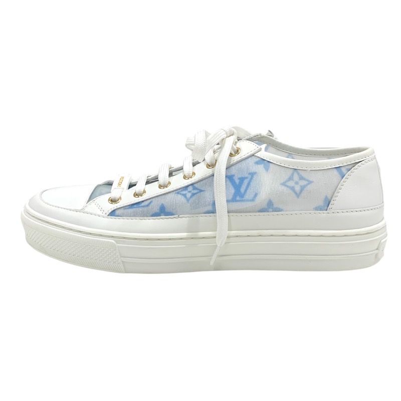 Louis Vuitton Stellar Line Monogram Sneakers Shoes Mesh Leather White Blue Logo