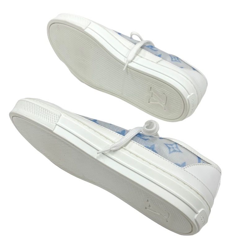Louis Vuitton Stellar Line Monogram Sneakers Shoes Mesh Leather White Blue Logo