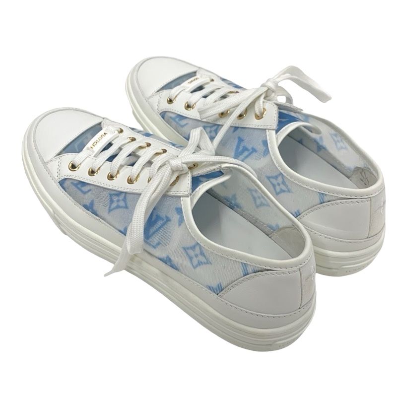 Louis Vuitton Stellar Line Monogram Sneakers Shoes Mesh Leather White Blue Logo