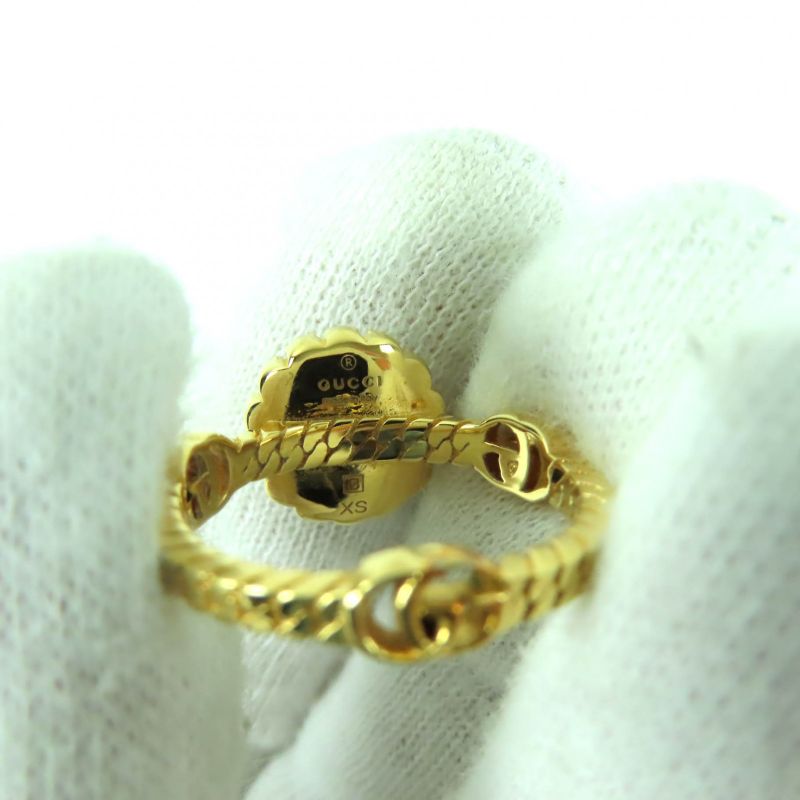 Gucci 702585 Double G Rhinestone F Pearl Flower Ring And Ring Gold XS Size 9