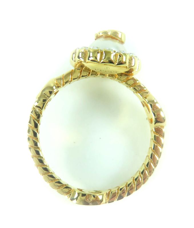 Gucci 702585 Double G Rhinestone F Pearl Flower Ring And Ring Gold XS Size 9