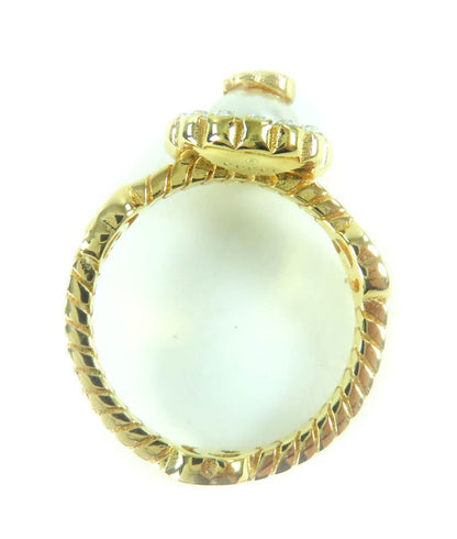 Gucci 702585 Double G Rhinestone F Pearl Flower Ring And Ring Gold XS Size 9