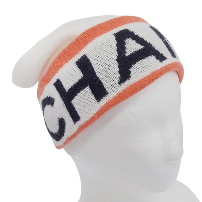 CHANEL 2024 24A 100% Cashmere Logo Design Hat Beanie Knit Cap White Orange L