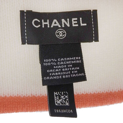 CHANEL 2024 24A 100% Cashmere Logo Design Hat Beanie Knit Cap White Orange L