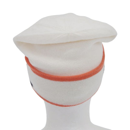 CHANEL 2024 24A 100% Cashmere Logo Design Hat Beanie Knit Cap White Orange L