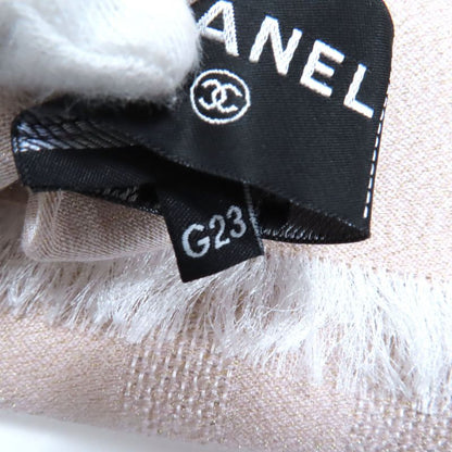 CHANEL 2023 G23 Silk Cashmere Blend Lamé Coco Mark Pattern Scarf Pink-beige