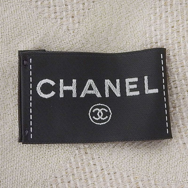 CHANEL 2023 G23 Silk Cashmere Blend Lamé Coco Mark Pattern Scarf Pink-beige