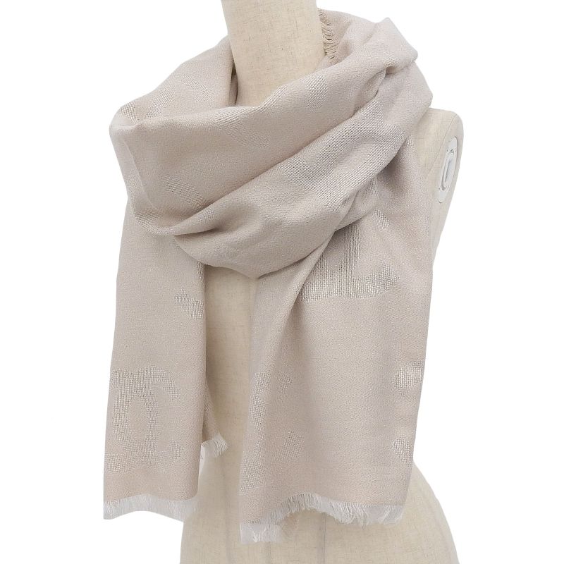 CHANEL 2023 G23 Silk Cashmere Blend Lamé Coco Mark Pattern Scarf Pink-beige