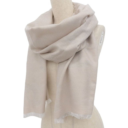 CHANEL 2023 G23 Silk Cashmere Blend Lamé Coco Mark Pattern Scarf Pink-beige