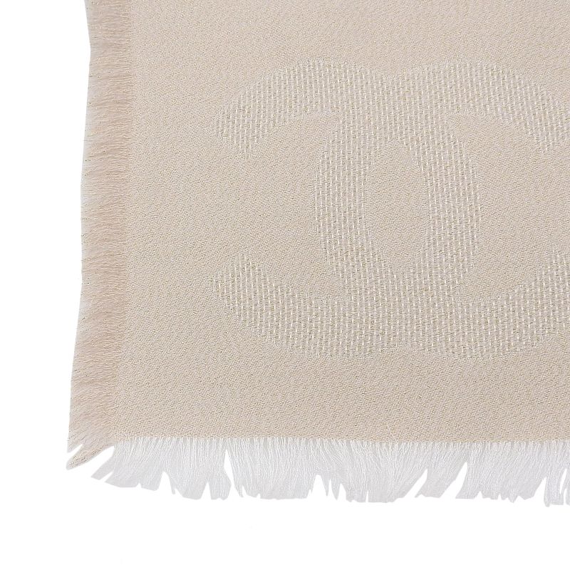 CHANEL 2023 G23 Silk Cashmere Blend Lamé Coco Mark Pattern Scarf Pink-beige