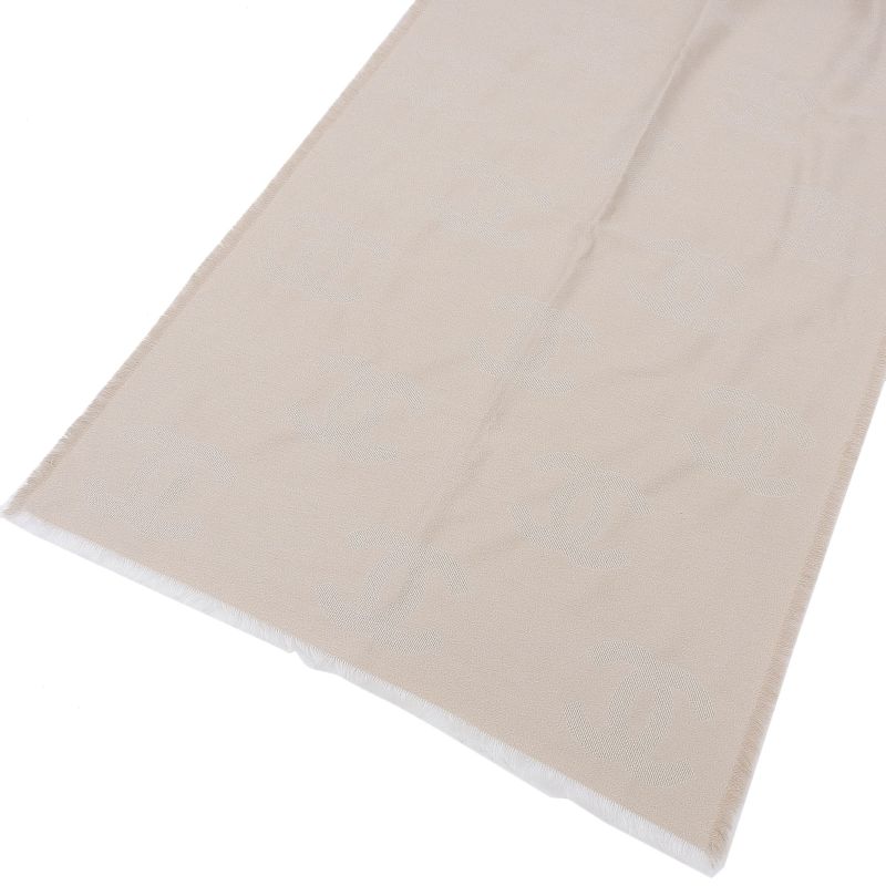 CHANEL 2023 G23 Silk Cashmere Blend Lamé Coco Mark Pattern Scarf Pink-beige