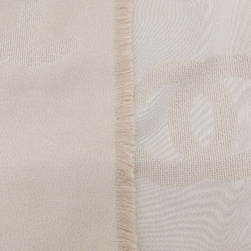 CHANEL 2023 G23 Silk Cashmere Blend Lamé Coco Mark Pattern Scarf Pink-beige