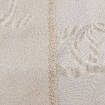 CHANEL 2023 G23 Silk Cashmere Blend Lamé Coco Mark Pattern Scarf Pink-beige
